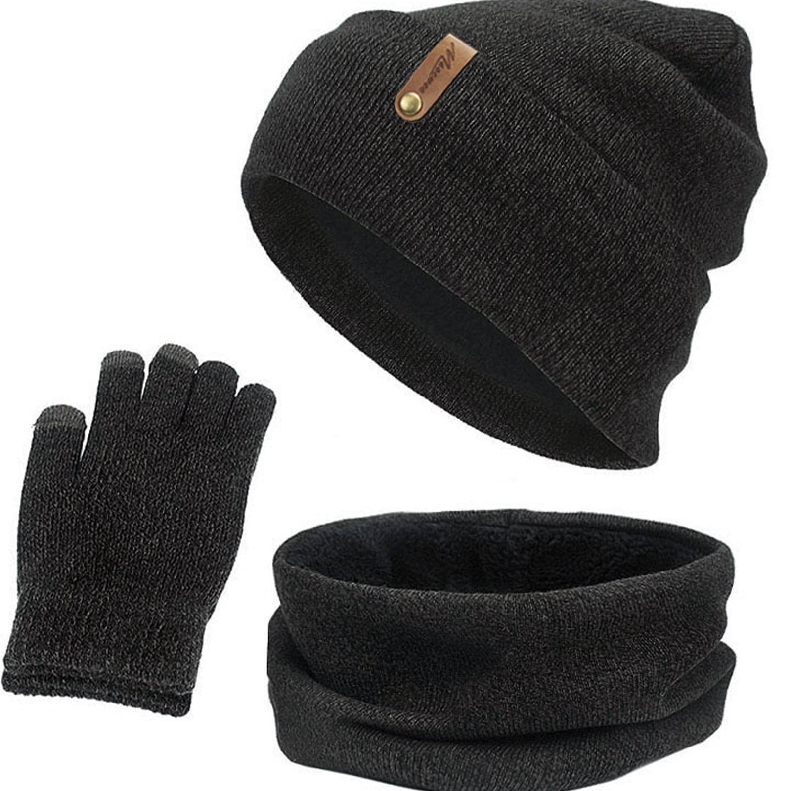 Women Winter Beanie Hat Scarf Hat Knitted Gloves Fleece Lining numb gray