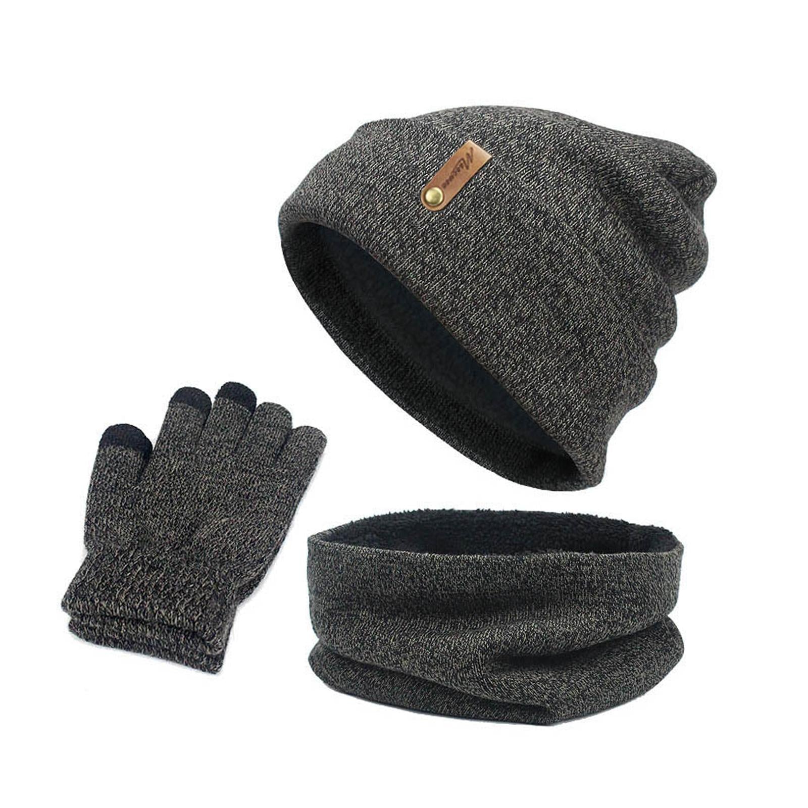 Women Winter Beanie Hat Scarf Hat Knitted Gloves Fleece Lining Dark gray