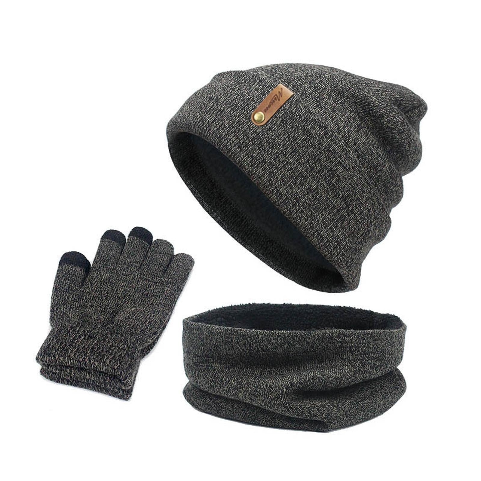 Women Winter Beanie Hat Scarf Hat Knitted Gloves Fleece Lining Dark gray