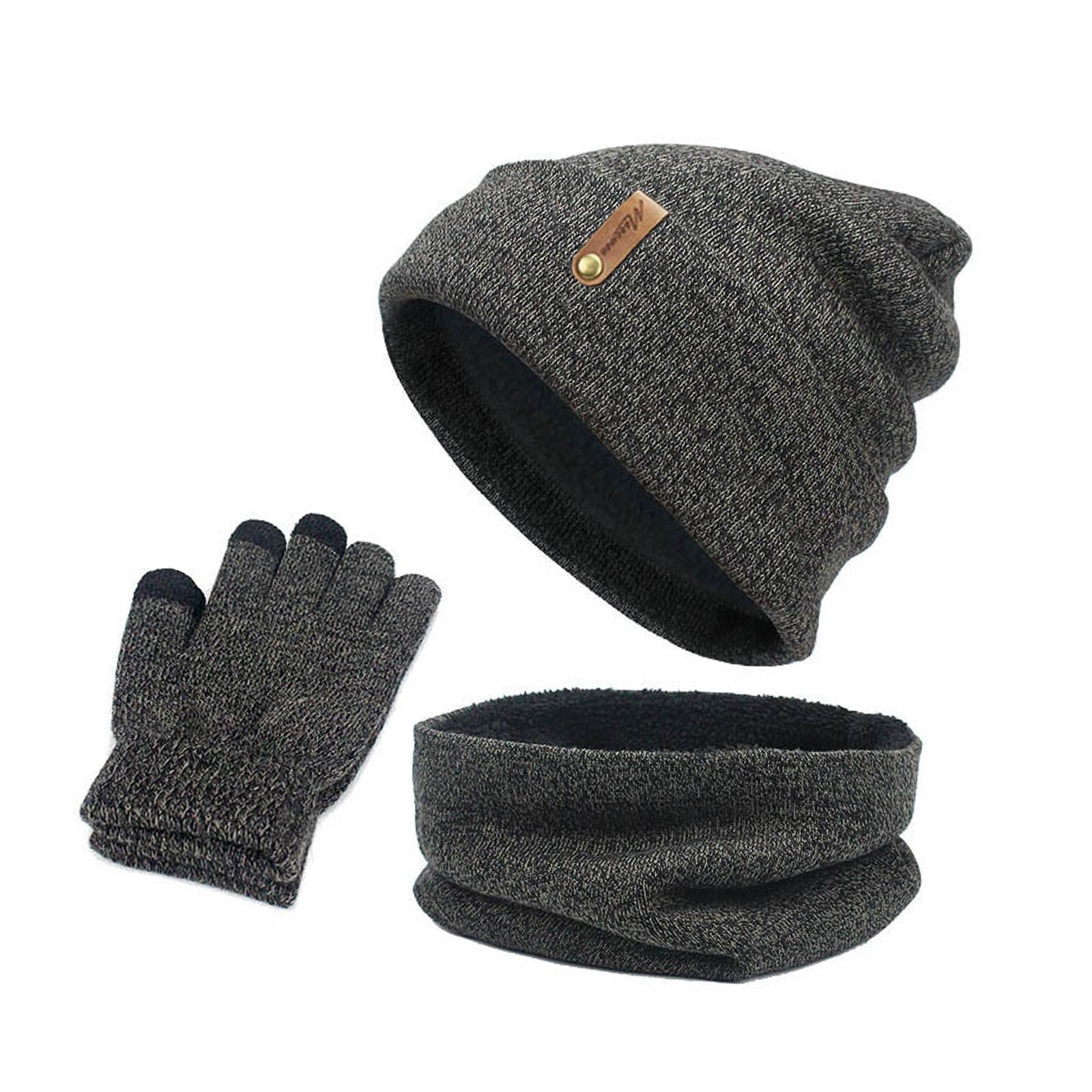 Women Winter Beanie Hat Scarf Hat Knitted Gloves Fleece Lining Dark gray