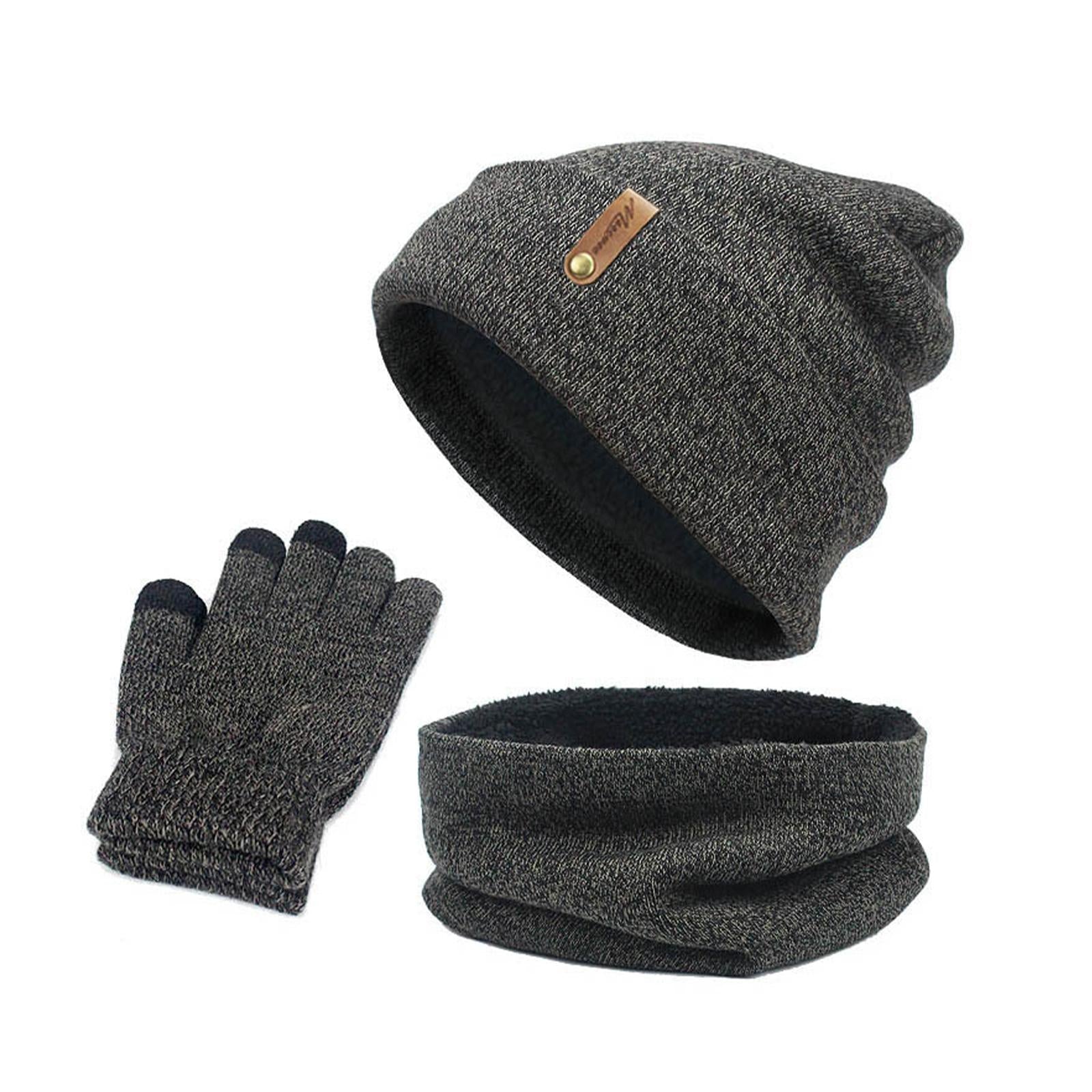 Women Winter Beanie Hat Scarf Hat Knitted Gloves Fleece Lining Dark gray