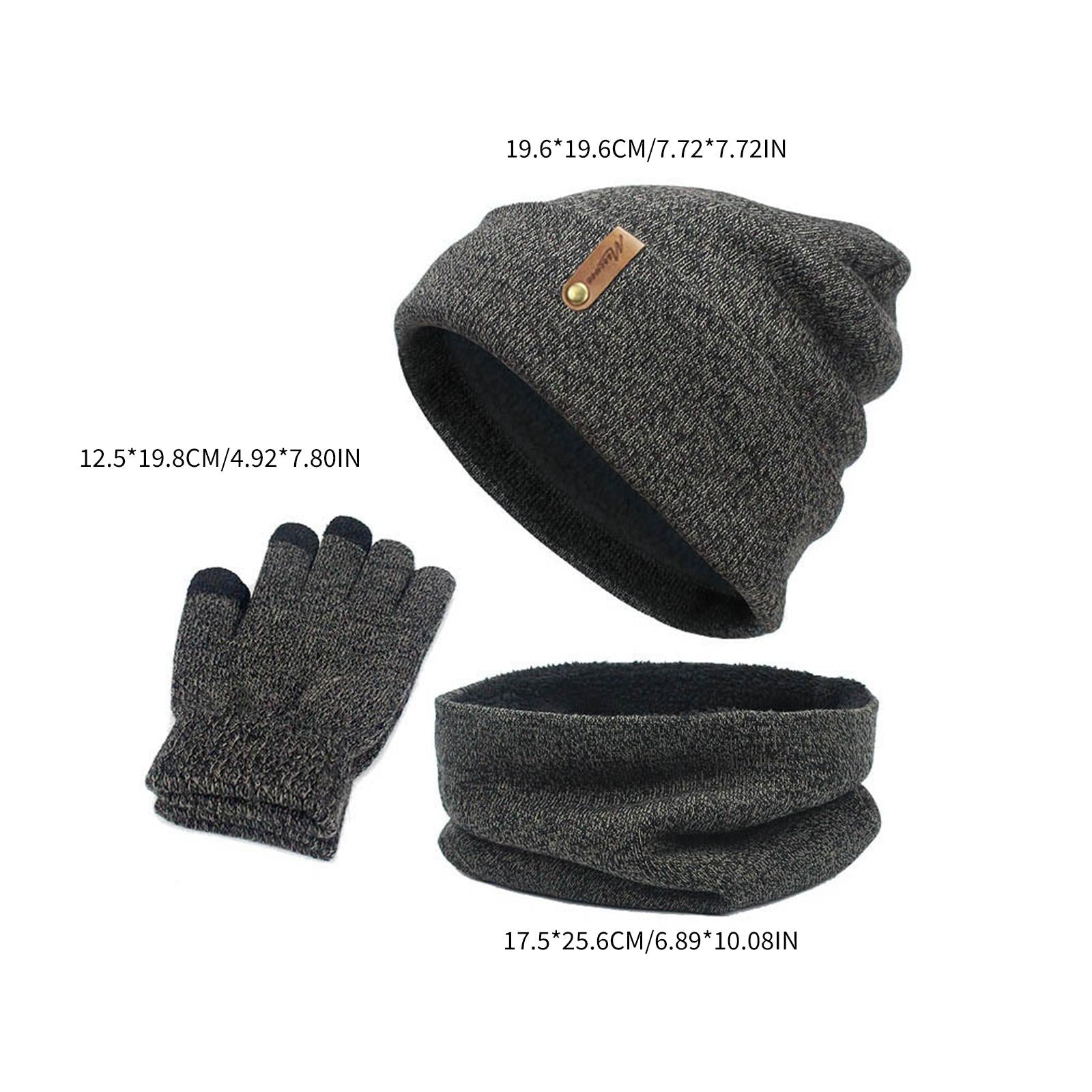 Women Winter Beanie Hat Scarf Hat Knitted Gloves Fleece Lining Dark gray