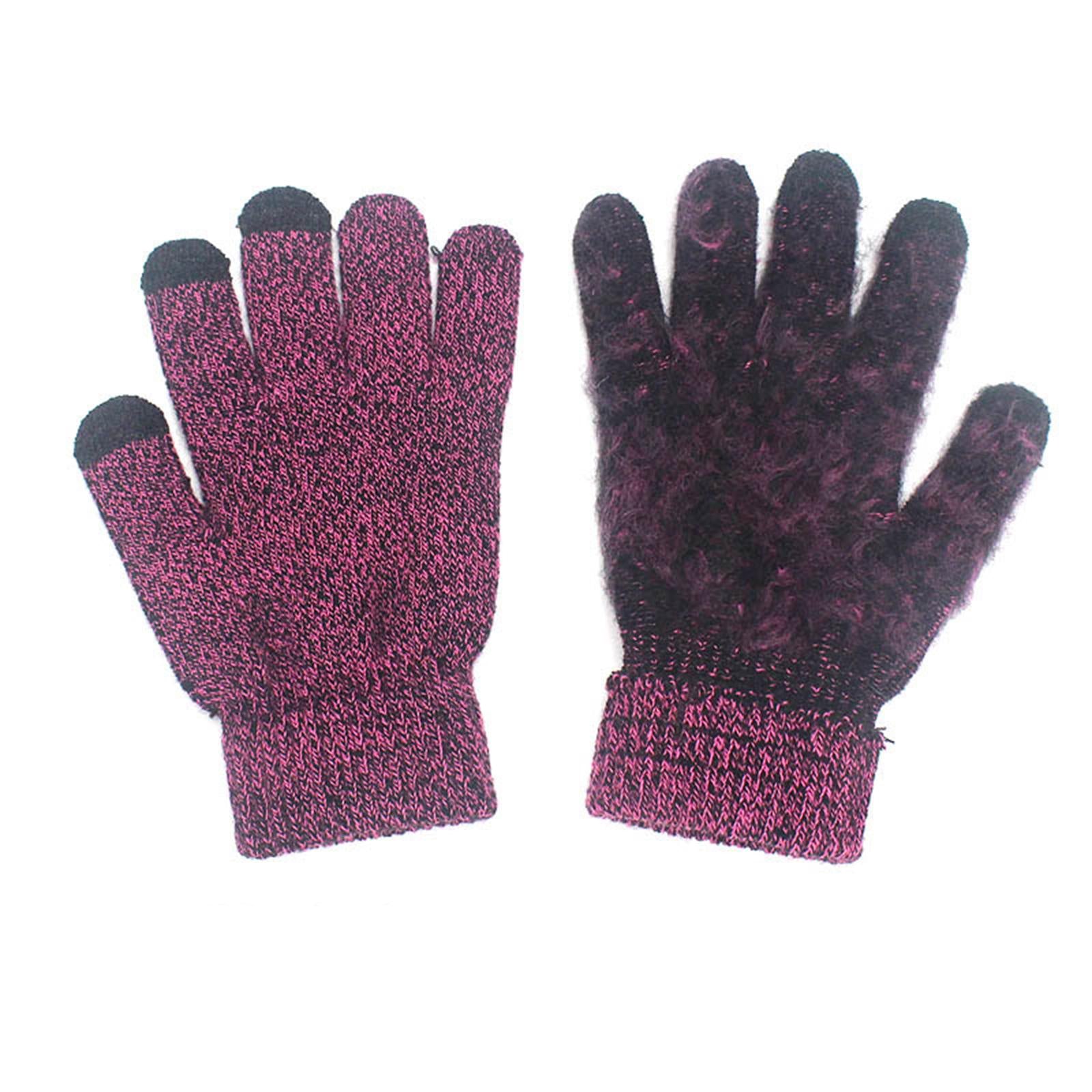 Women Winter Beanie Hat Scarf Hat Knitted Gloves Fleece Lining Rose red