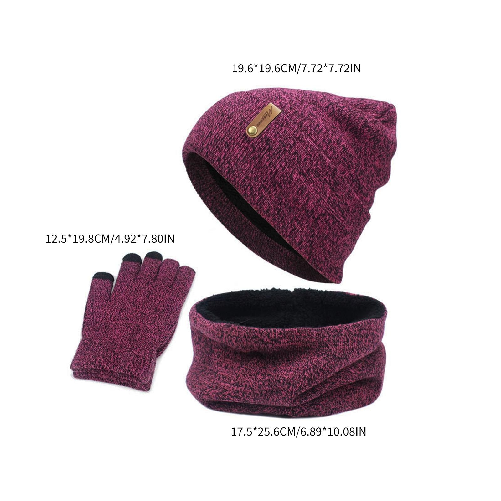 Women Winter Beanie Hat Scarf Hat Knitted Gloves Fleece Lining Rose red