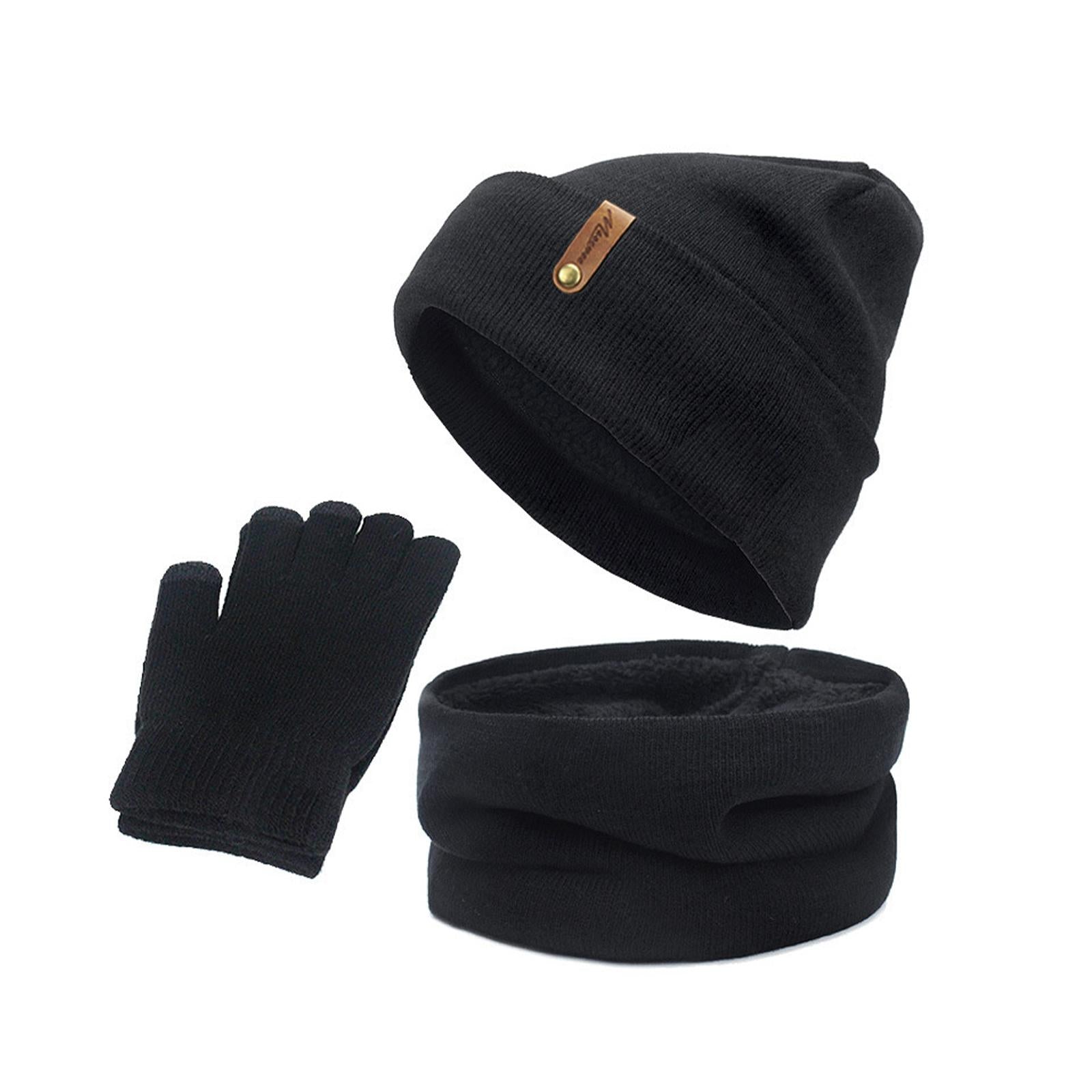 Women Winter Beanie Hat Scarf Hat Knitted Gloves Fleece Lining Black