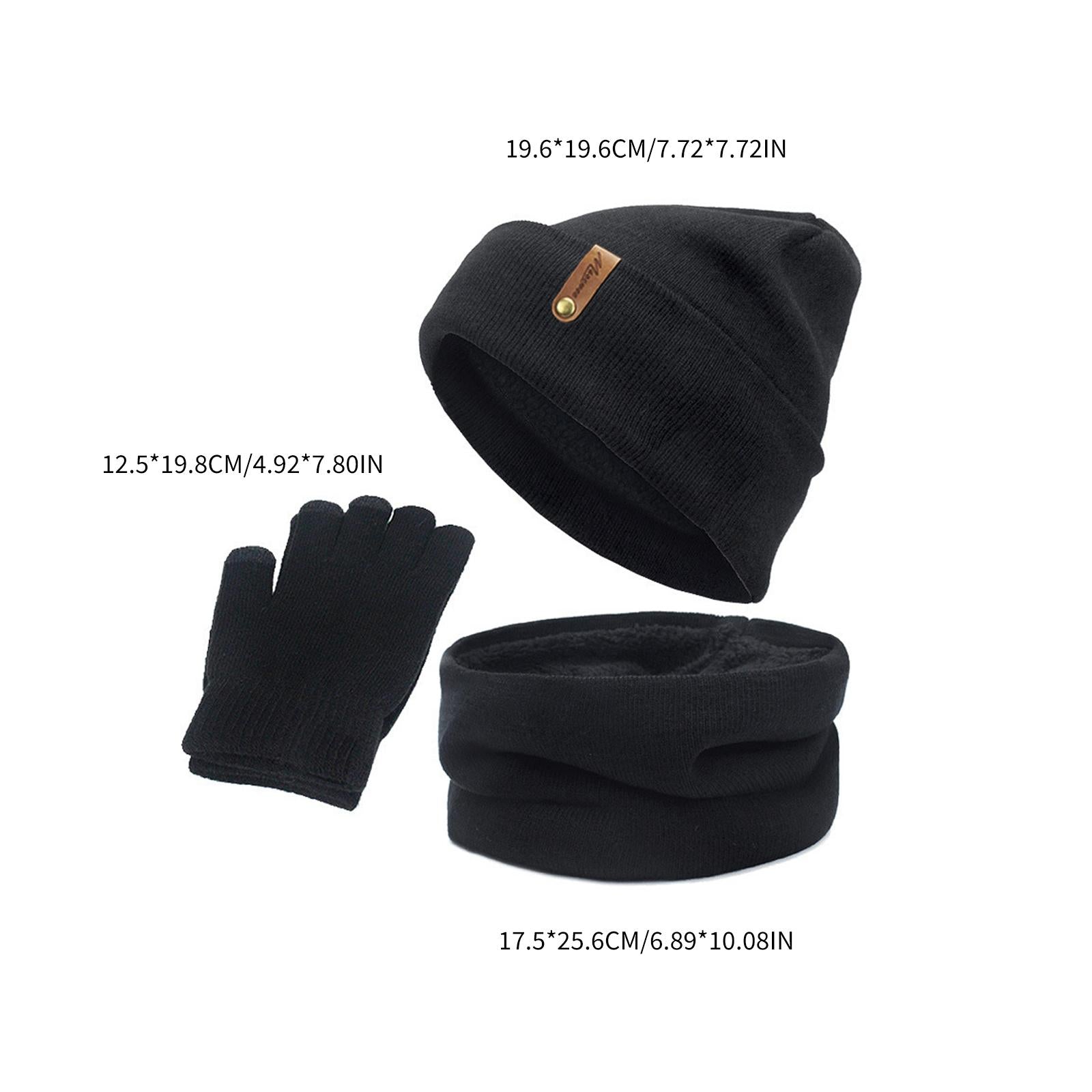 Women Winter Beanie Hat Scarf Hat Knitted Gloves Fleece Lining Black