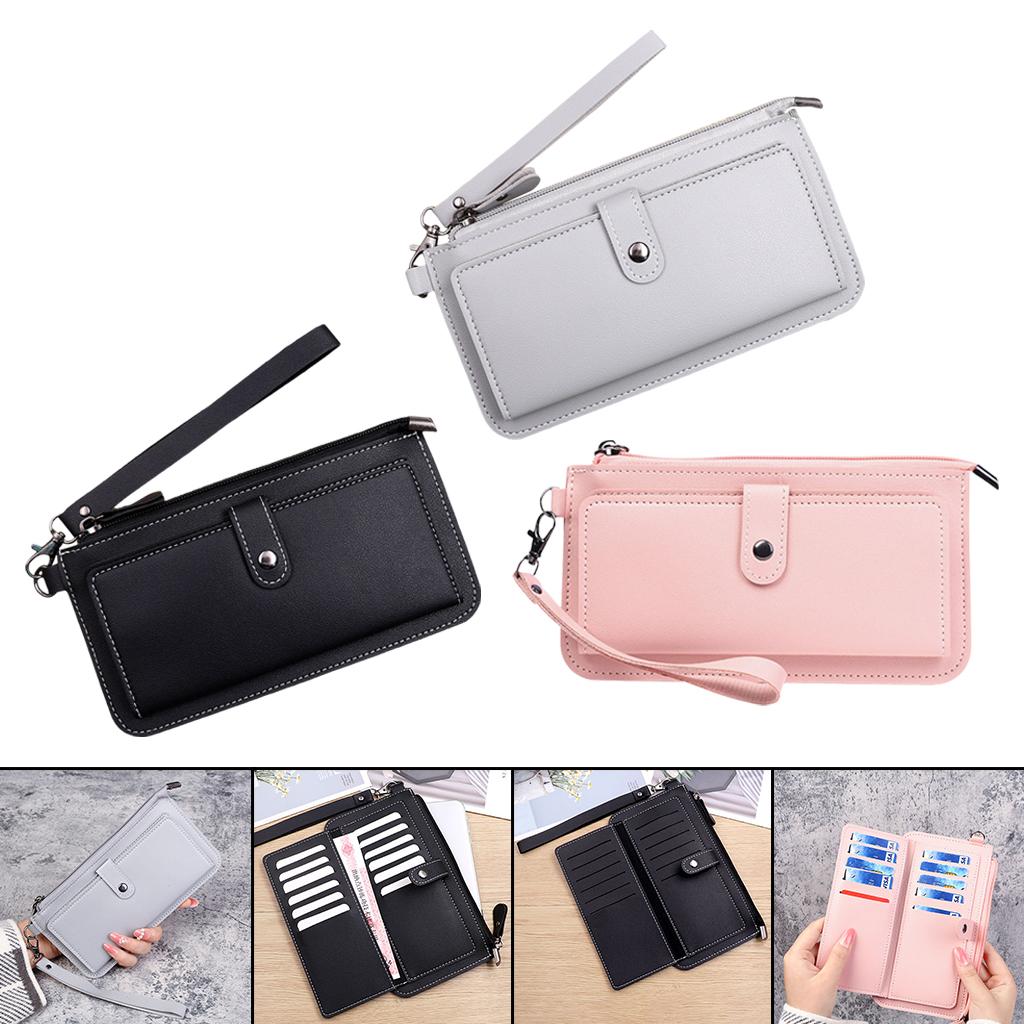 Women Long Wallet Leather Credit Card Holder Coin Purse Large Capacity Gray