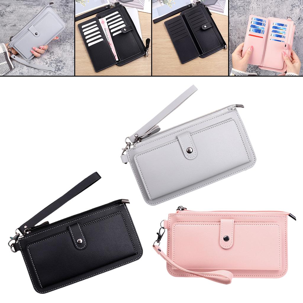 Women Long Wallet Leather Credit Card Holder Coin Purse Large Capacity Gray