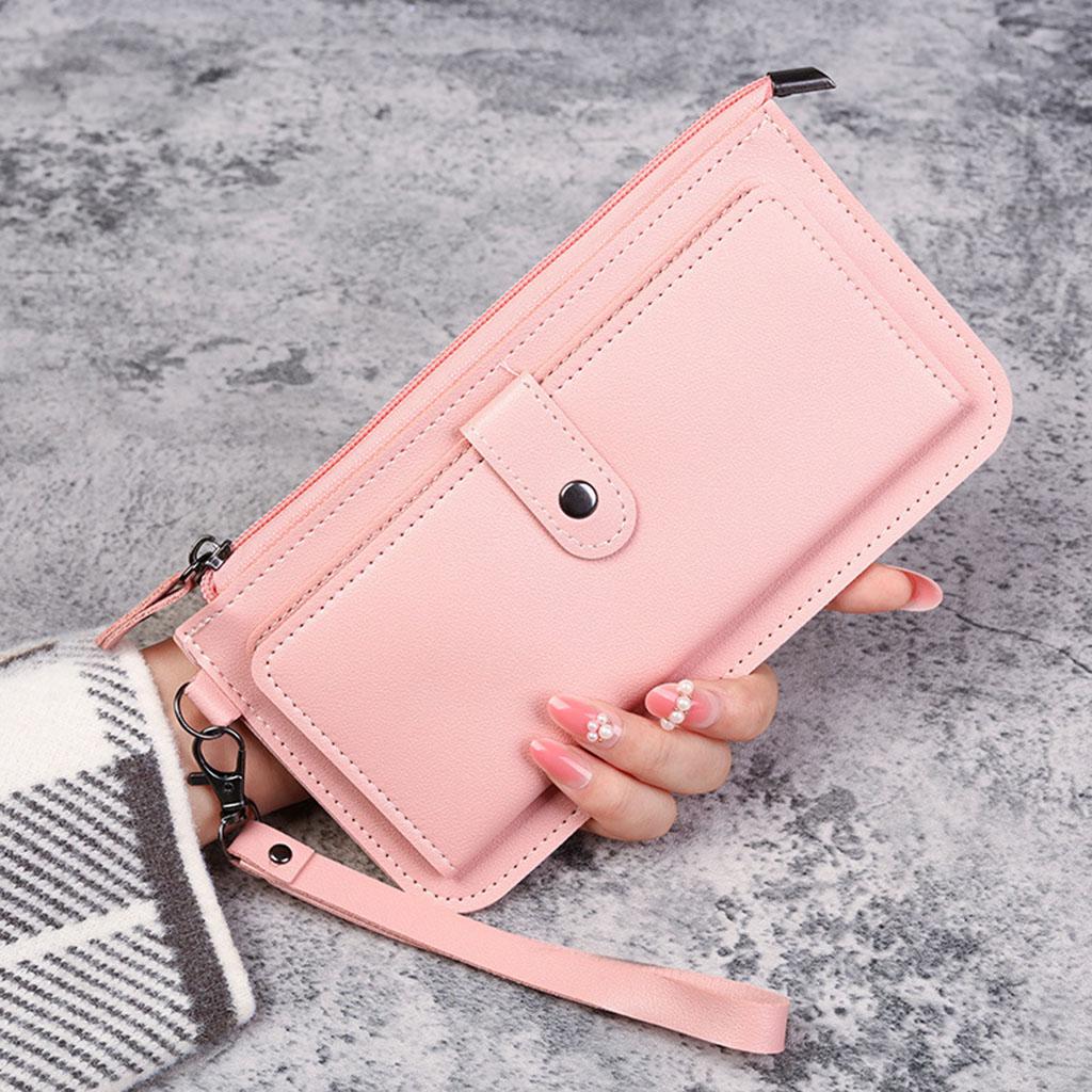 Women Long Wallet Leather Credit Card Holder Coin Purse Large Capacity Pink