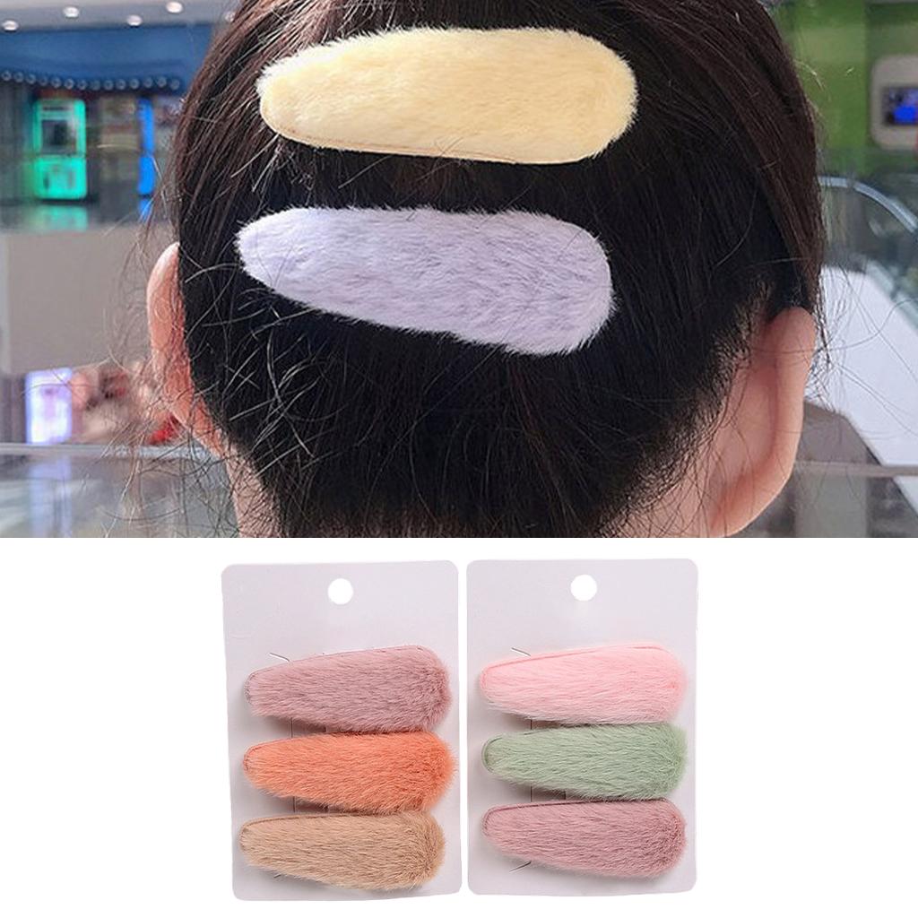 6x Plush Hair Clips Soild Hairpins Barrette Wedding Headwear Drop shape