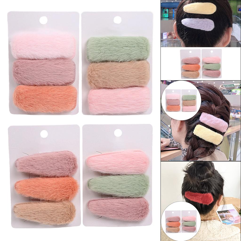 6x Plush Hair Clips Soild Hairpins Barrette Wedding Headwear Drop shape