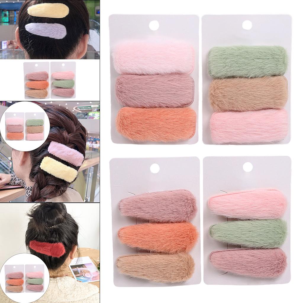 6x Plush Hair Clips Soild Hairpins Barrette Wedding Headwear Drop shape