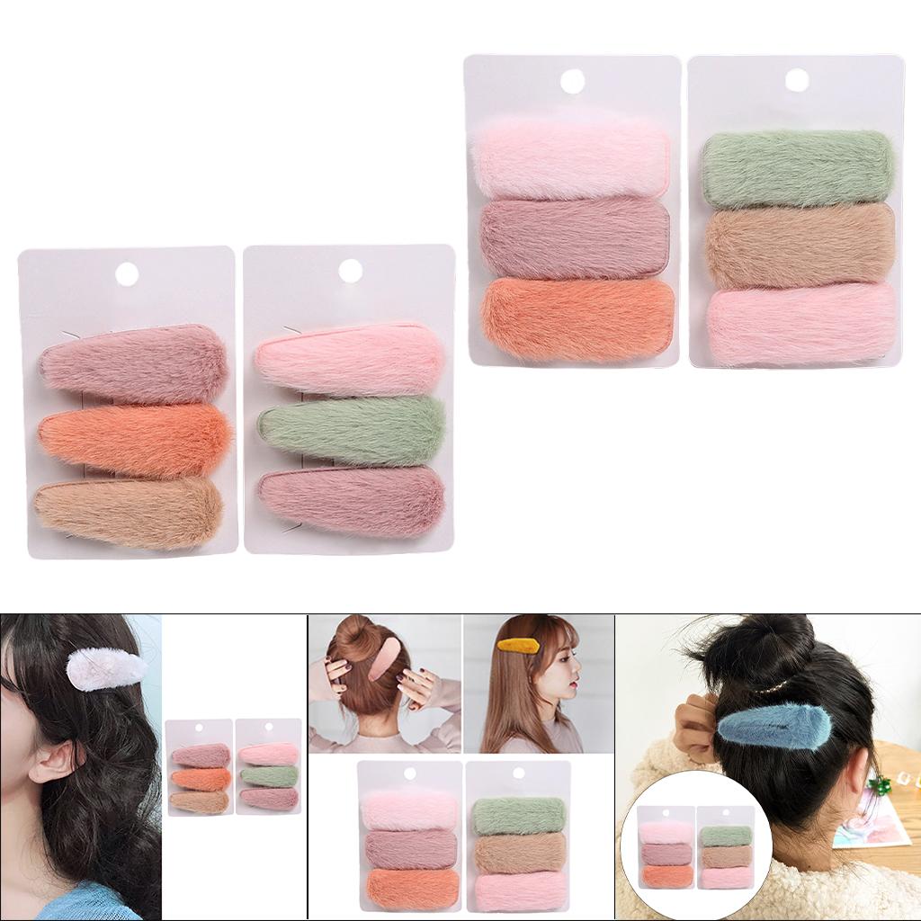 6x Plush Hair Clips Soild Hairpins Barrette Wedding Headwear Drop shape