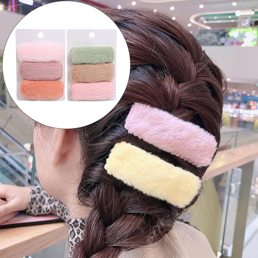 6x Plush Hair Clips Soild Hairpins Barrette Wedding Headwear Square shape