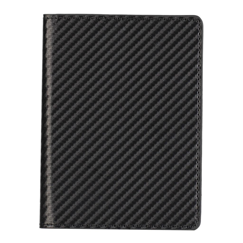 Portable Passport Cover Simple Men Women Protective Leather Wallet Black Carbon Fiber