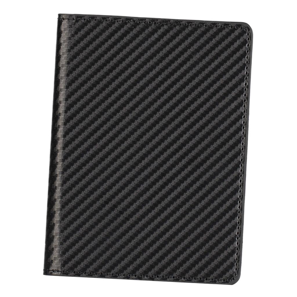 Portable Passport Cover Simple Men Women Protective Leather Wallet Black Carbon Fiber