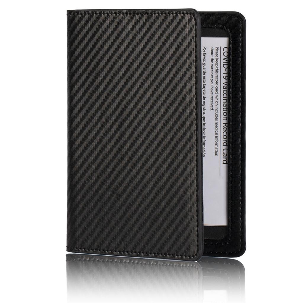Portable Passport Cover Simple Men Women Protective Leather Wallet Black Carbon Fiber