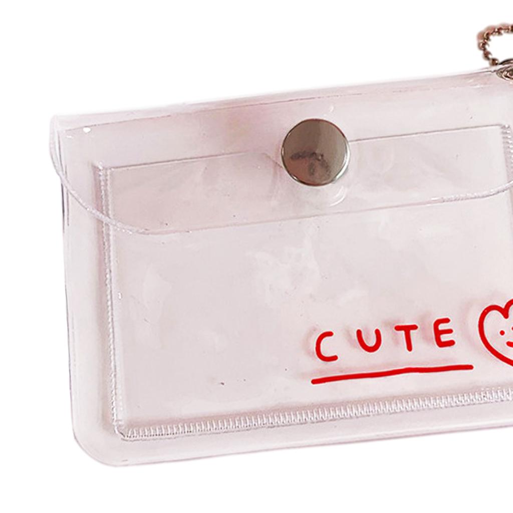 Transparent Card Holder Bag PVC Clear Wallet Protective Sleeve Red heart