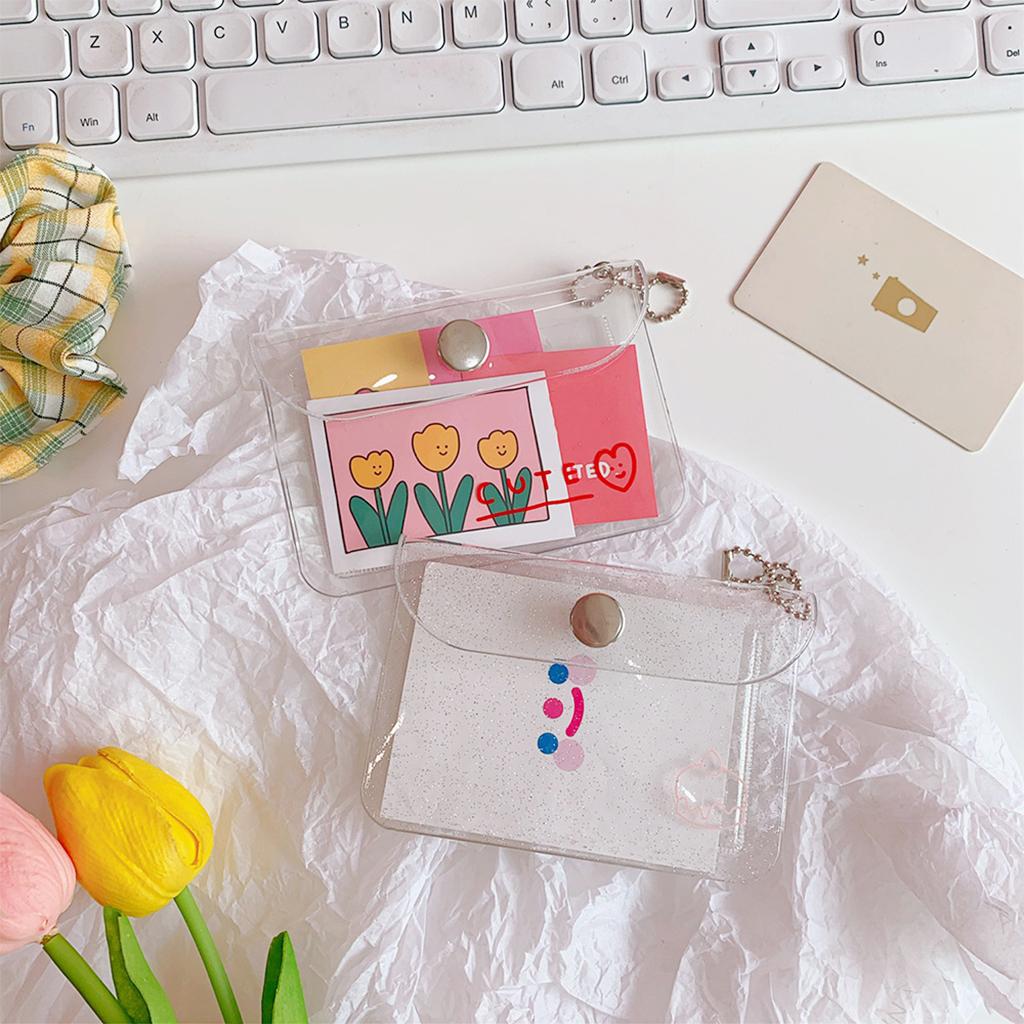 Transparent Card Holder Bag PVC Clear Wallet Protective Sleeve Red heart