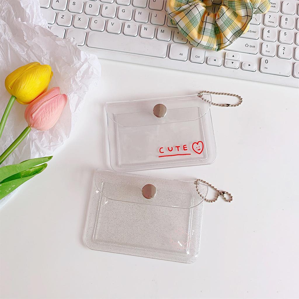 Transparent Card Holder Bag PVC Clear Wallet Protective Sleeve Red heart