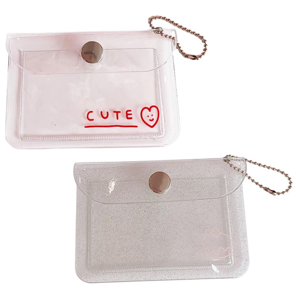 Transparent Card Holder Bag PVC Clear Wallet Protective Sleeve Red heart