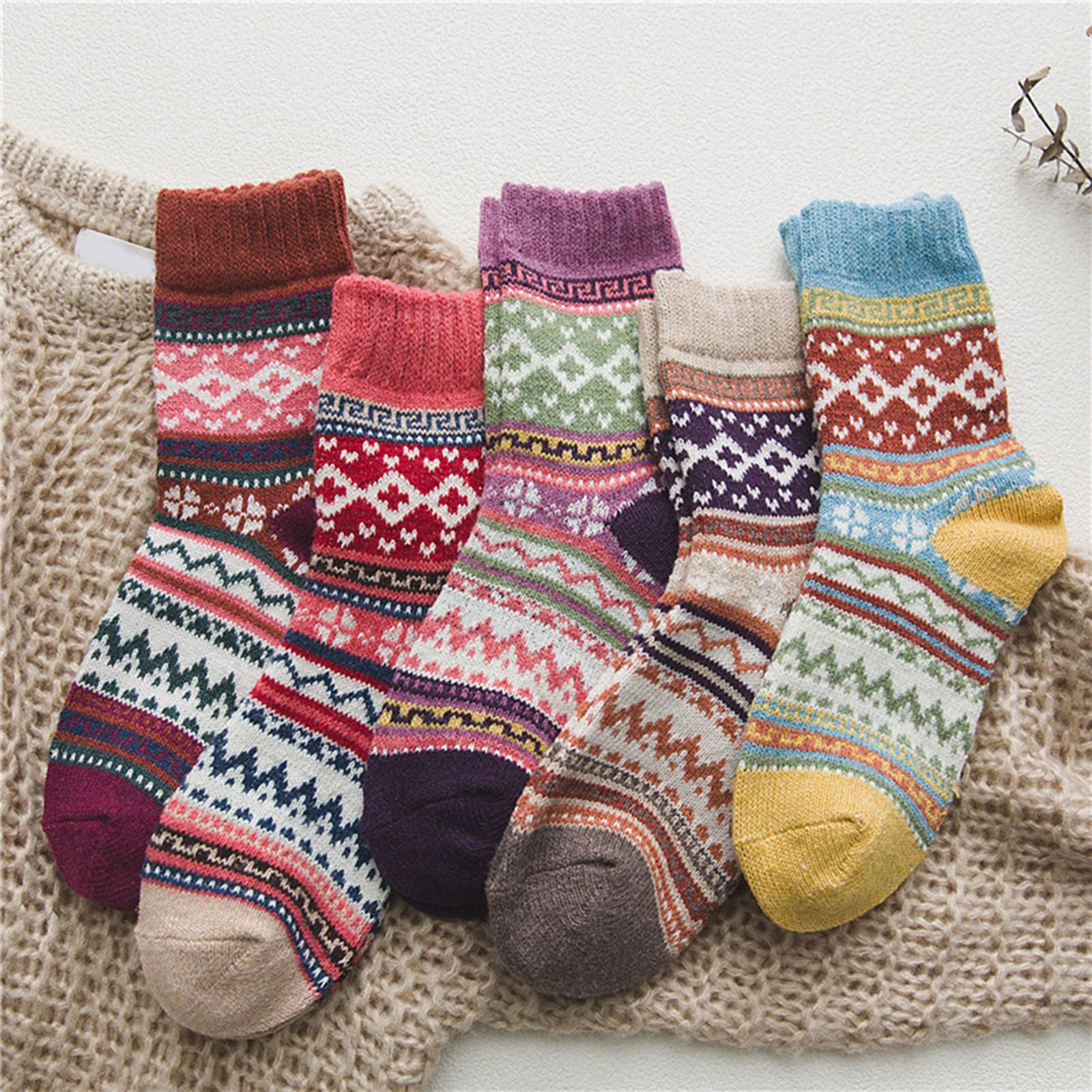 5 Pairs Vintage Soft Womens Socks Thick Winter Thermal One Size Casual Sock