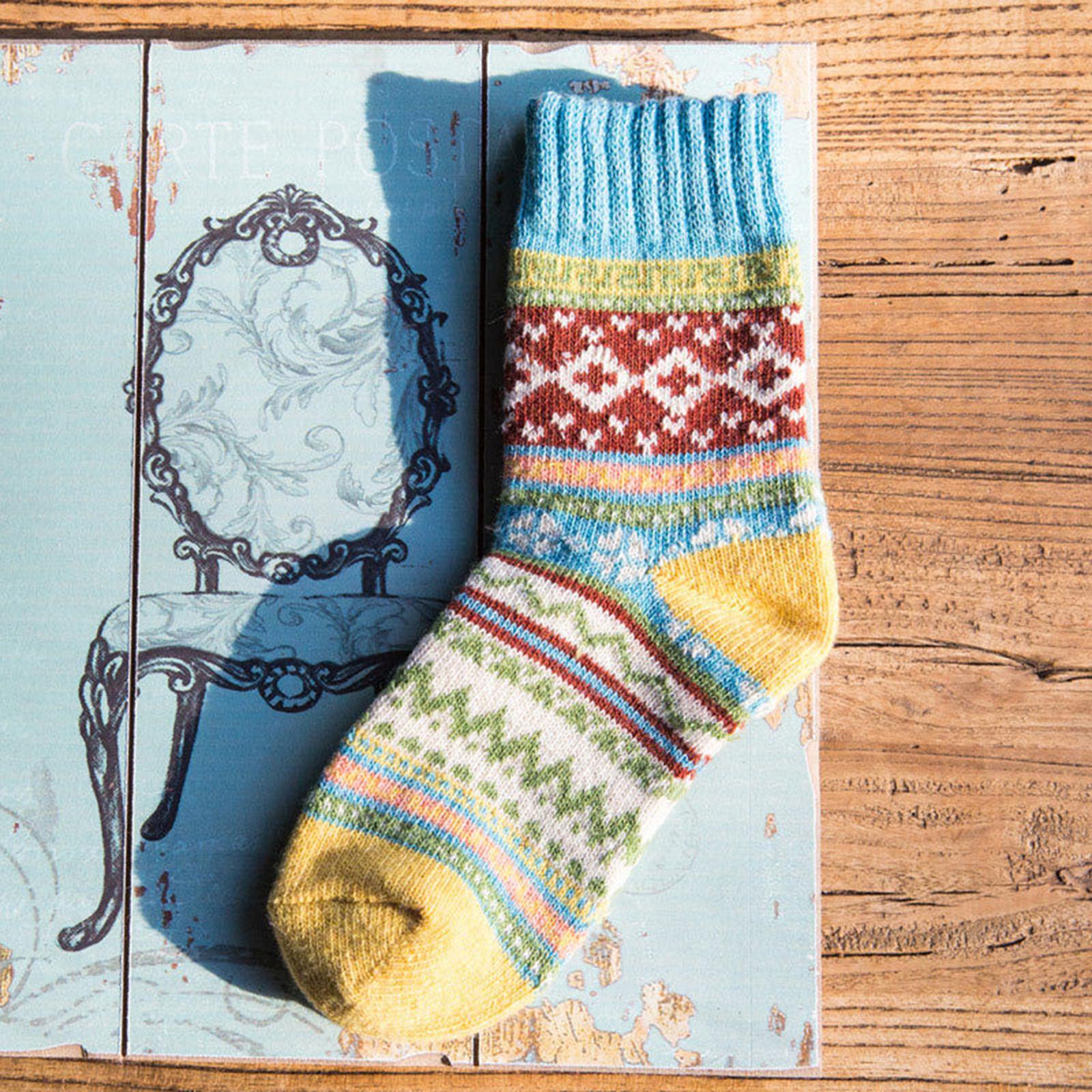 5 Pairs Vintage Soft Womens Socks Thick Winter Thermal One Size Casual Sock