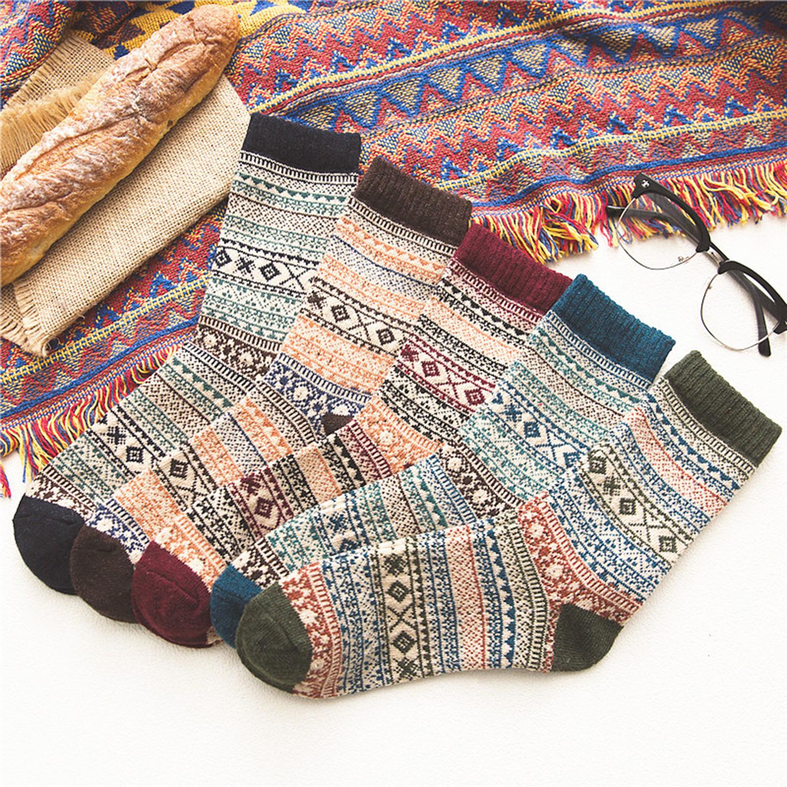 5 Pairs Quality Thick Winter Warm Knit One Size Wool Vintage Soft Mens Socks