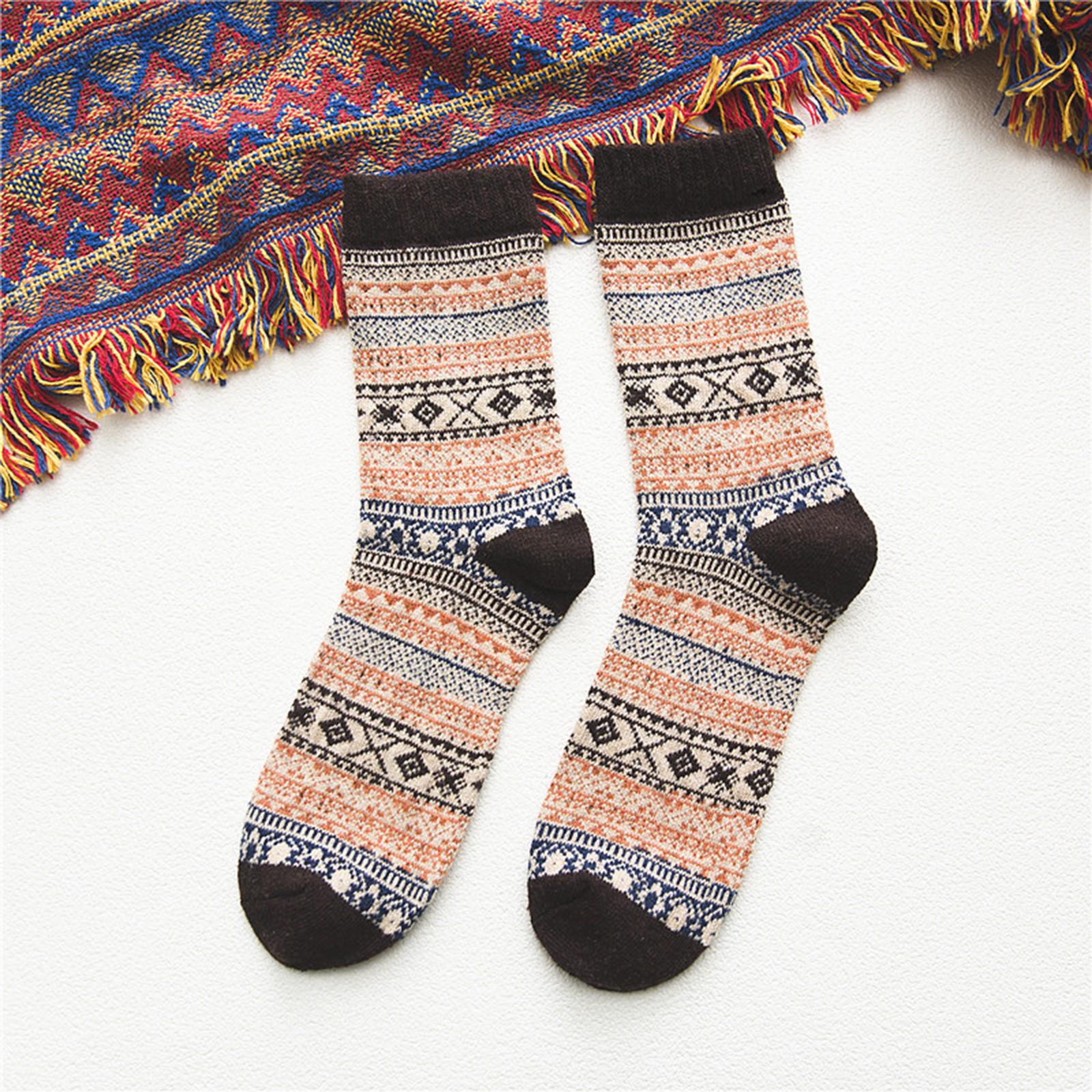 5 Pairs Quality Thick Winter Warm Knit One Size Wool Vintage Soft Mens Socks