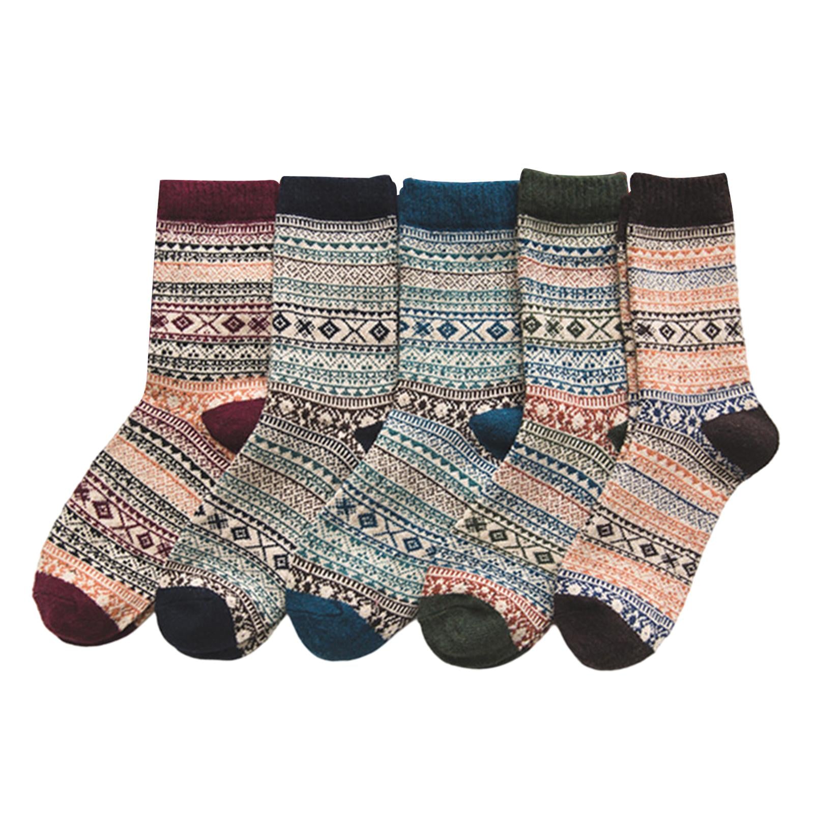 5 Pairs Quality Thick Winter Warm Knit One Size Wool Vintage Soft Mens Socks