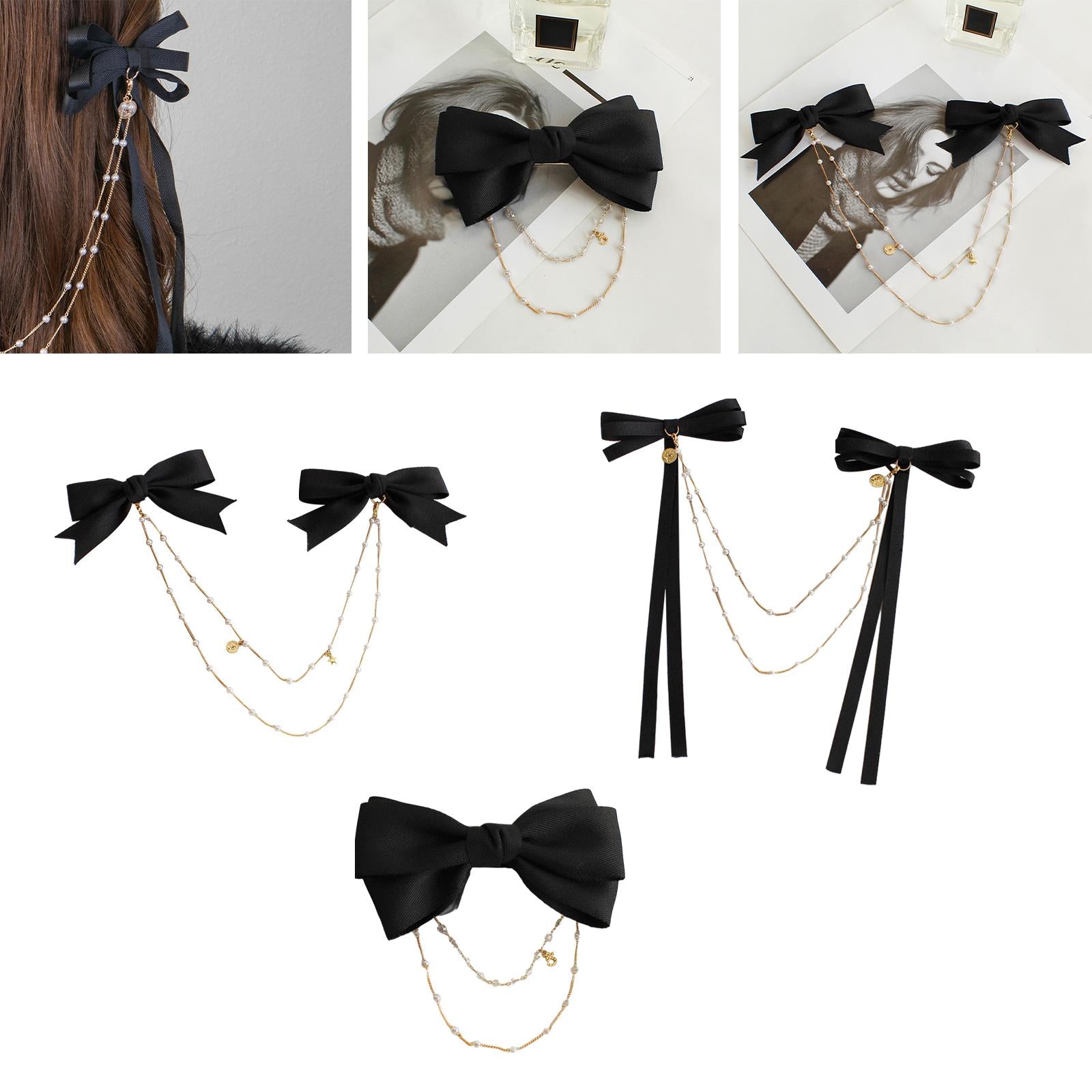 Bow Pearls Chain Hair Clip Hairpin Headwear Styling Tools Ponytail Barrettes 11CM 4.33IN