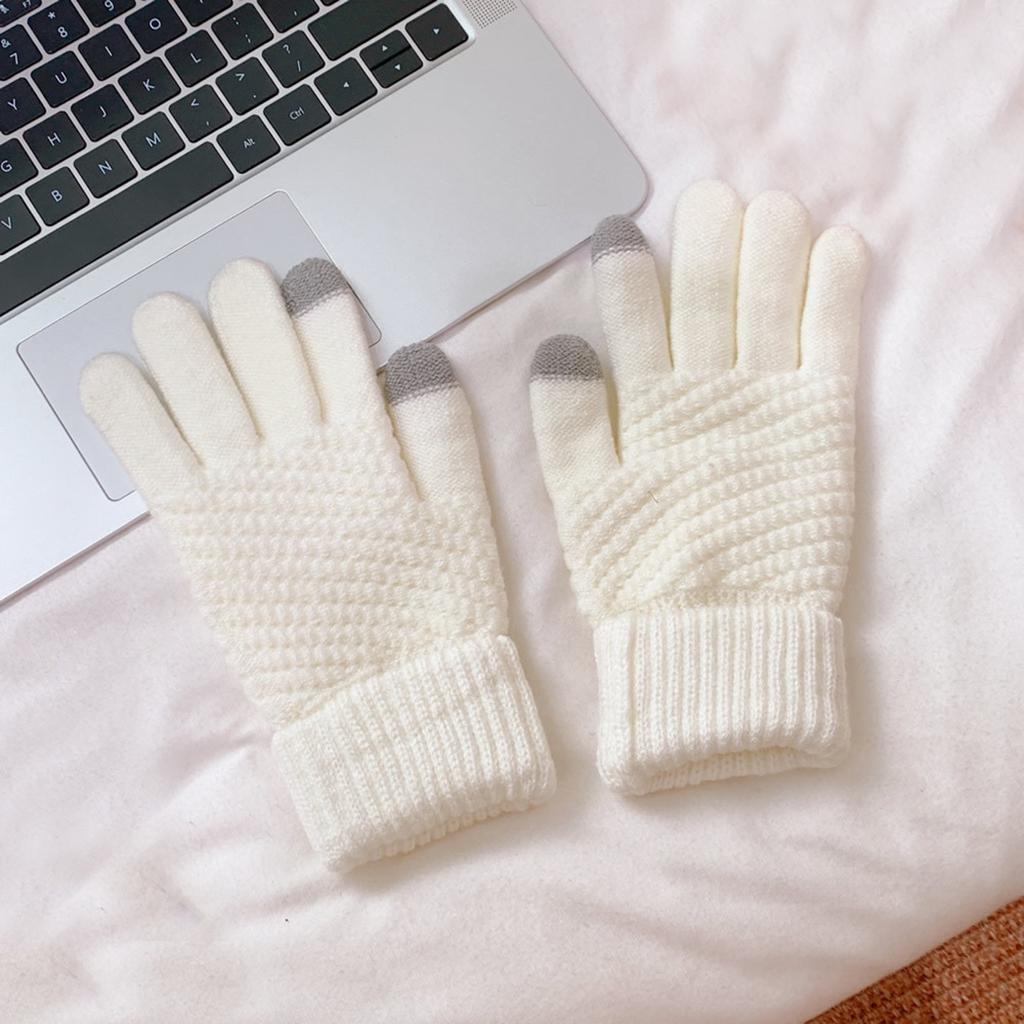 Men Women Touch Screen Winter Snow Gloves Warm Thick Knit Thermal Insulated White