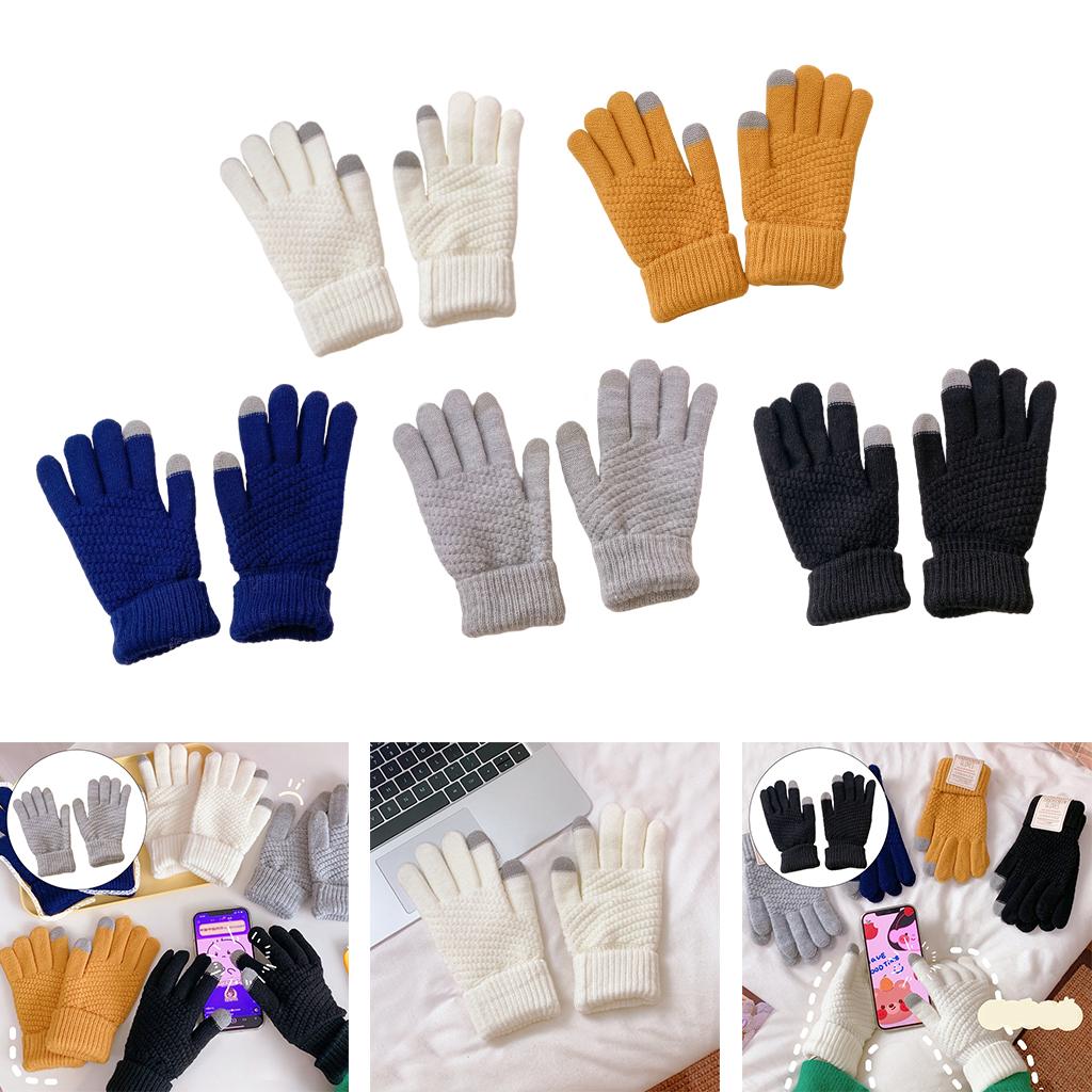 Men Women Touch Screen Winter Snow Gloves Warm Thick Knit Thermal Insulated White
