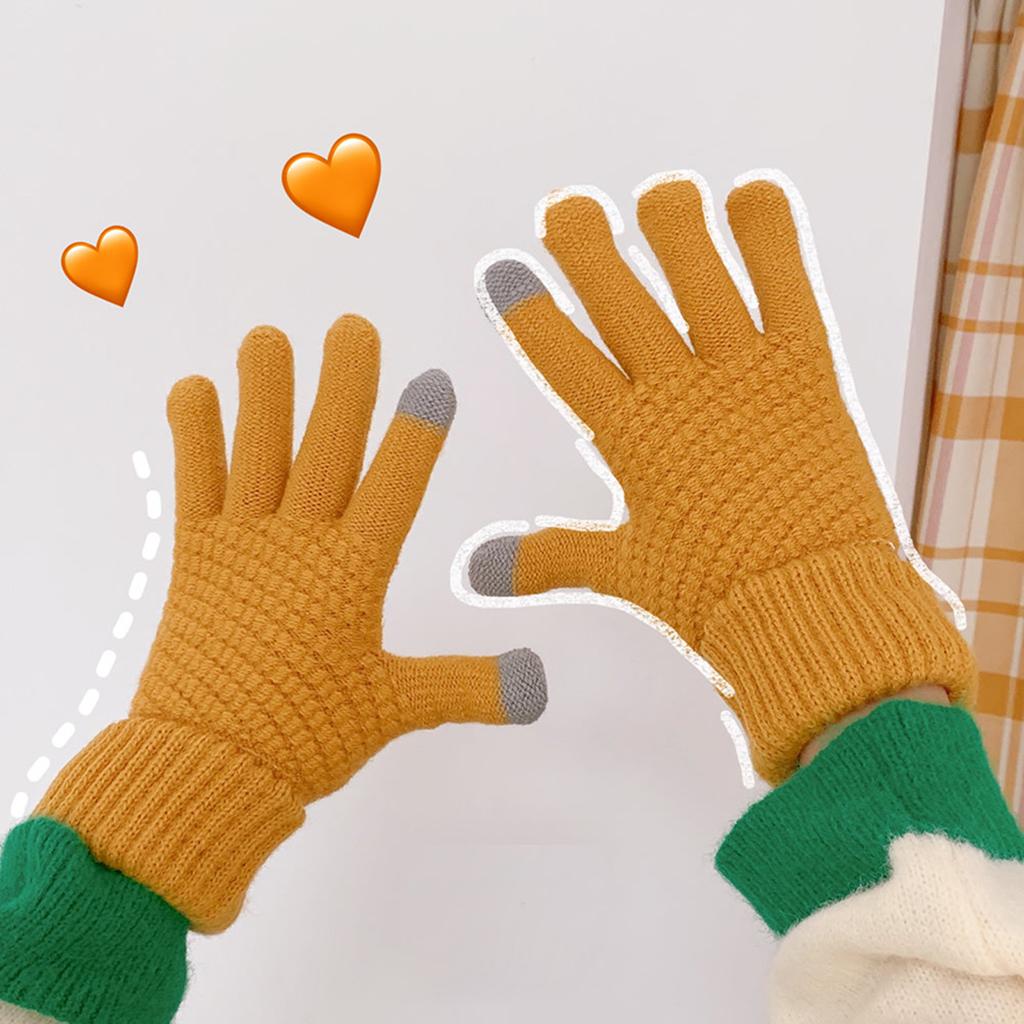 Men Women Touch Screen Winter Snow Gloves Warm Thick Knit Thermal Insulated Yellow