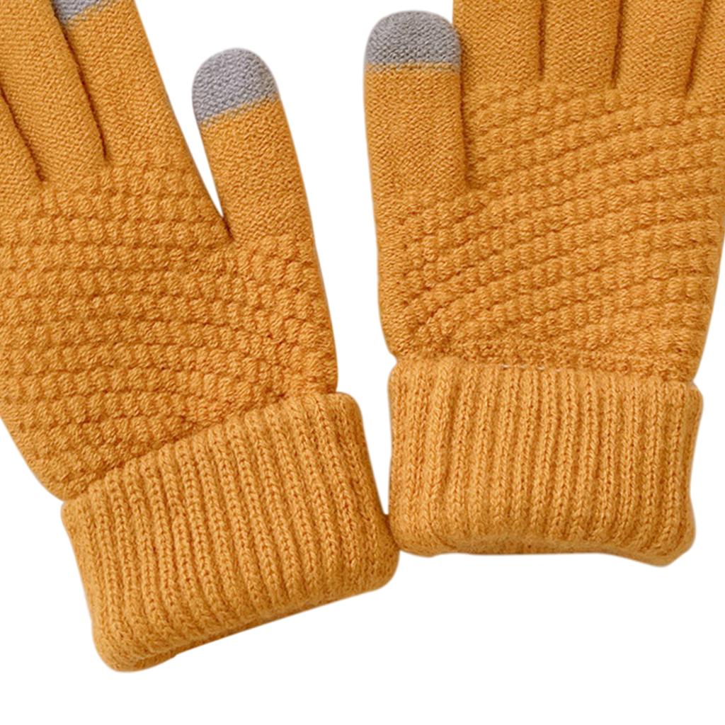Men Women Touch Screen Winter Snow Gloves Warm Thick Knit Thermal Insulated Yellow