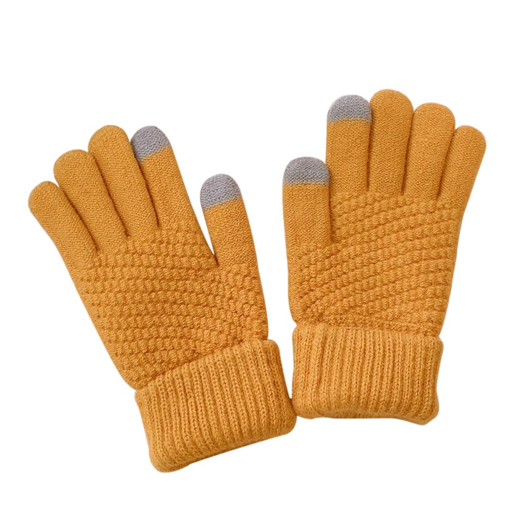 Men Women Touch Screen Winter Snow Gloves Warm Thick Knit Thermal Insulated Yellow