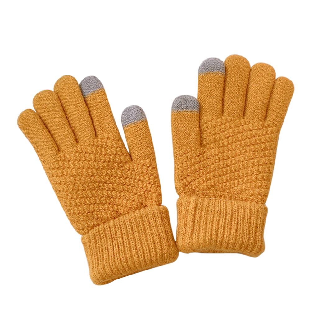 Men Women Touch Screen Winter Snow Gloves Warm Thick Knit Thermal Insulated Yellow