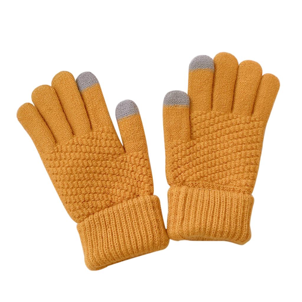 Men Women Touch Screen Winter Snow Gloves Warm Thick Knit Thermal Insulated Yellow