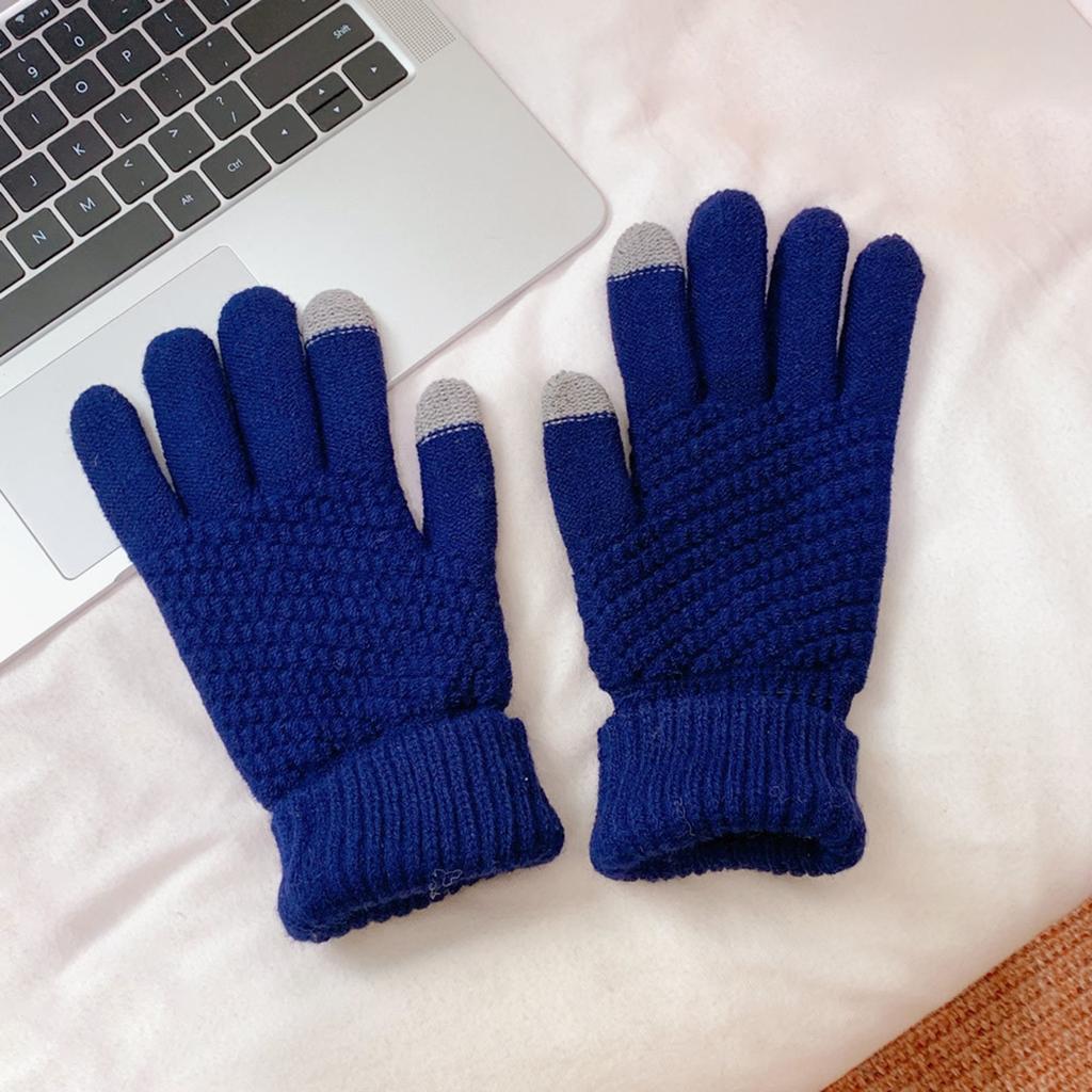 Men Women Touch Screen Winter Snow Gloves Warm Thick Knit Thermal Insulated Blue