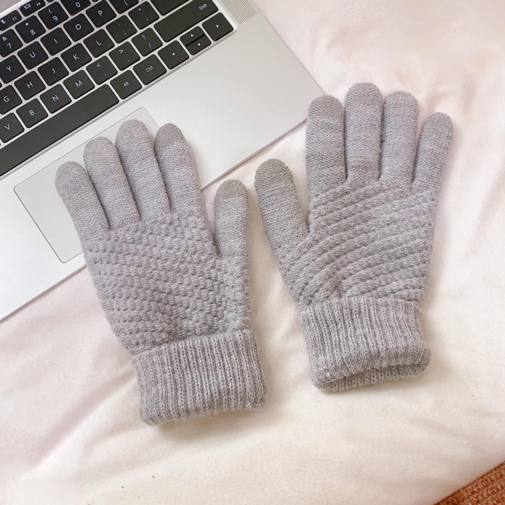 Men Women Touch Screen Winter Snow Gloves Warm Thick Knit Thermal Insulated Gray