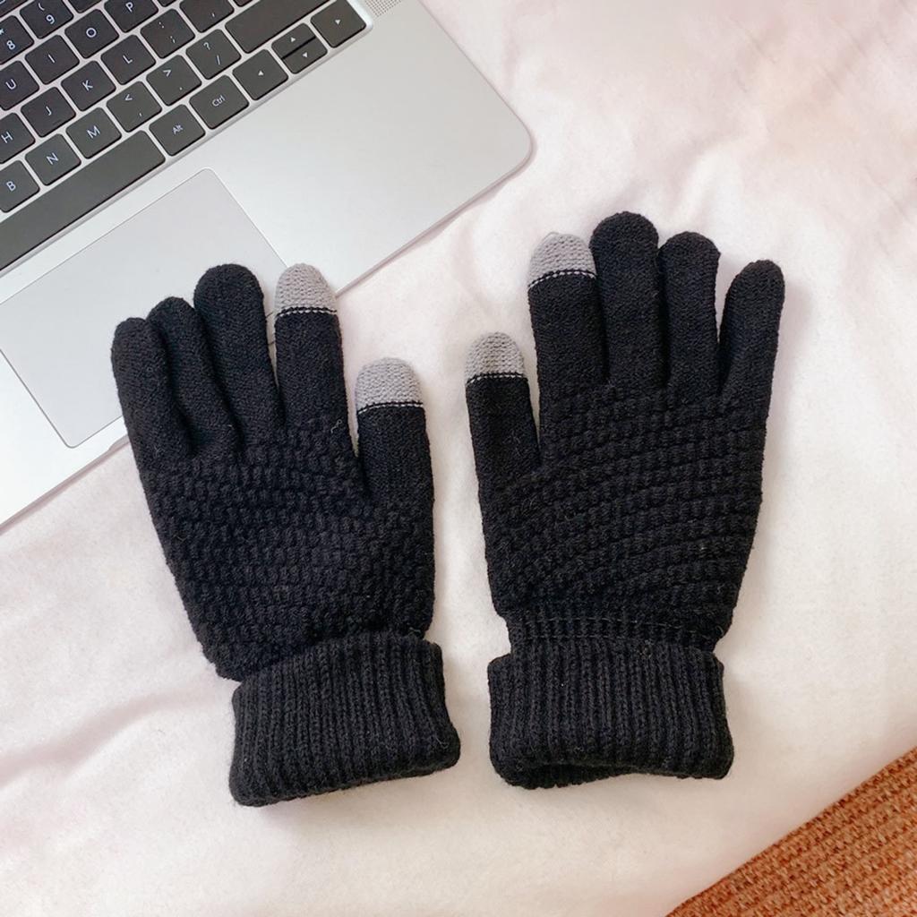 Men Women Touch Screen Winter Snow Gloves Warm Thick Knit Thermal Insulated Black