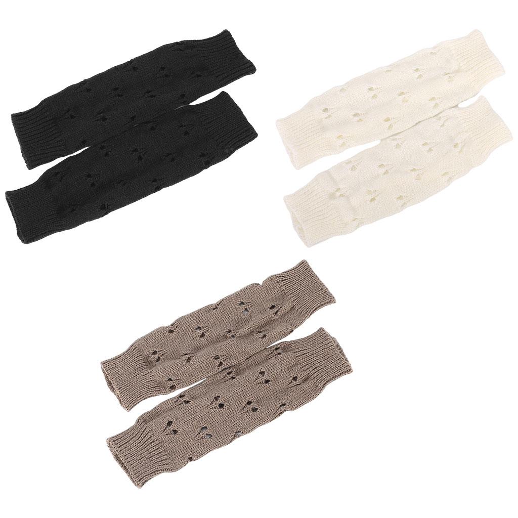 Wrist Arm Hand Warmer Mitten Long Knit Women Winter Half Finger Gloves Black