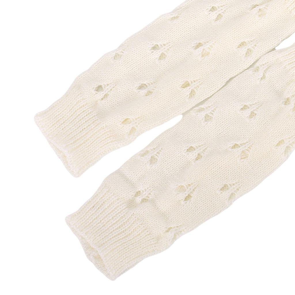 Wrist Arm Hand Warmer Mitten Long Knit Women Winter Half Finger Gloves White