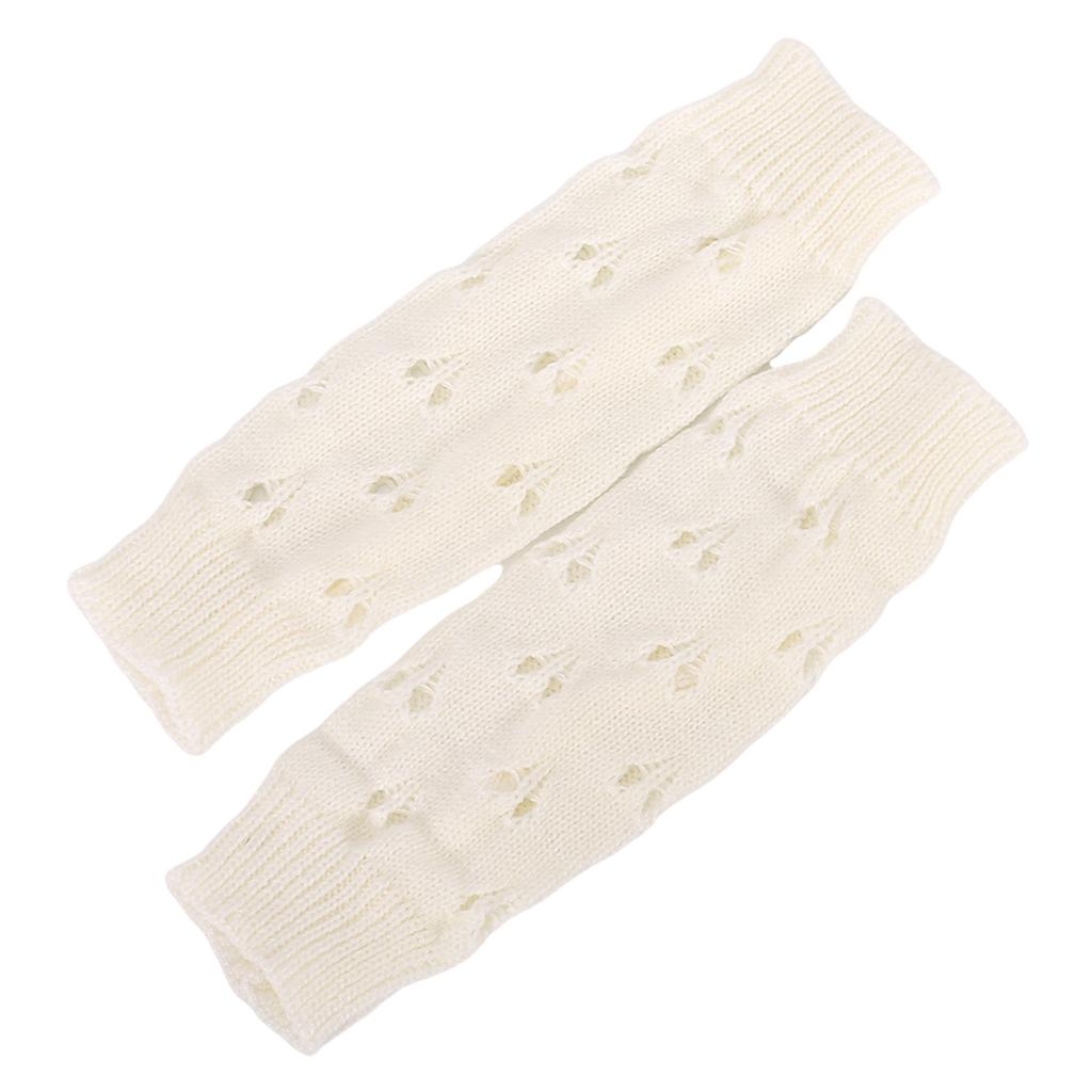 Wrist Arm Hand Warmer Mitten Long Knit Women Winter Half Finger Gloves White