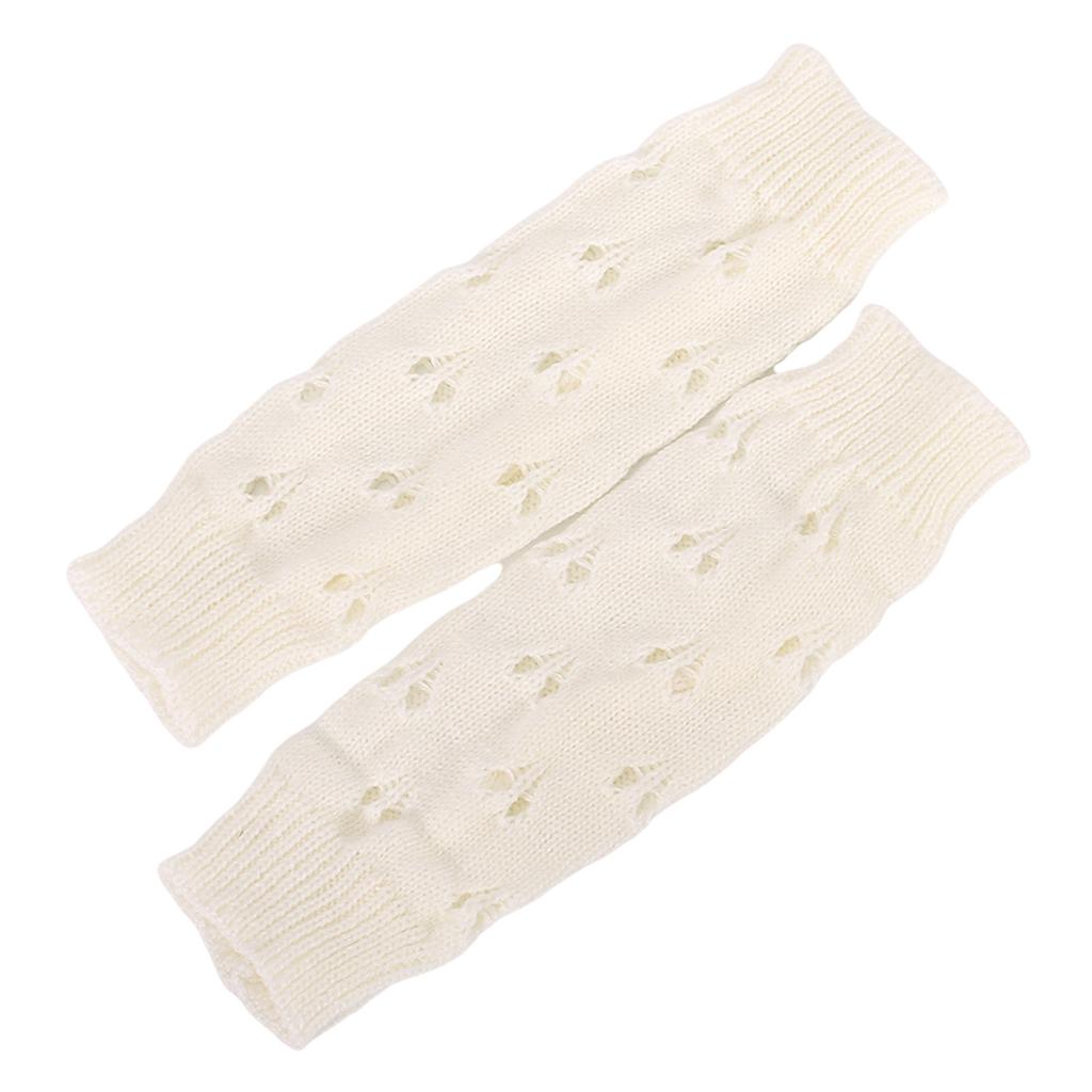 Wrist Arm Hand Warmer Mitten Long Knit Women Winter Half Finger Gloves White