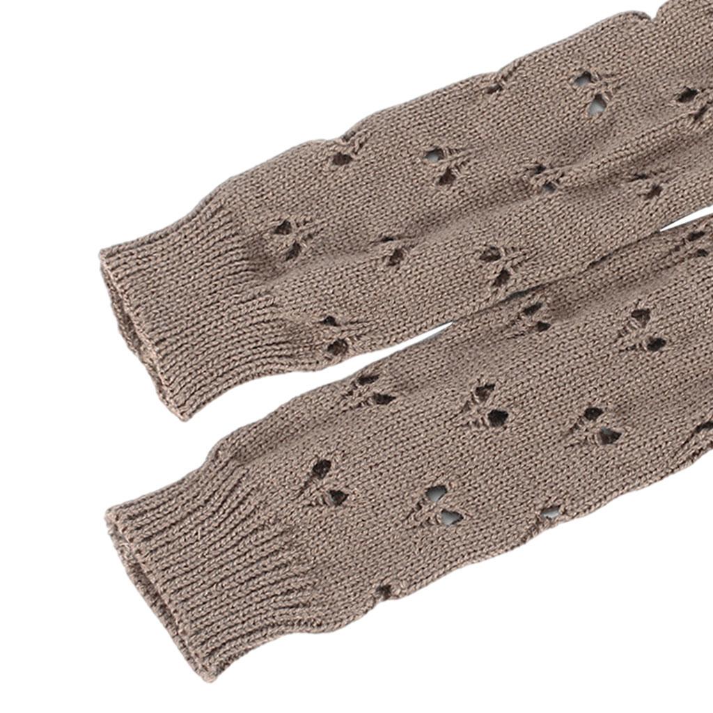 Wrist Arm Hand Warmer Mitten Long Knit Women Winter Half Finger Gloves Khaki