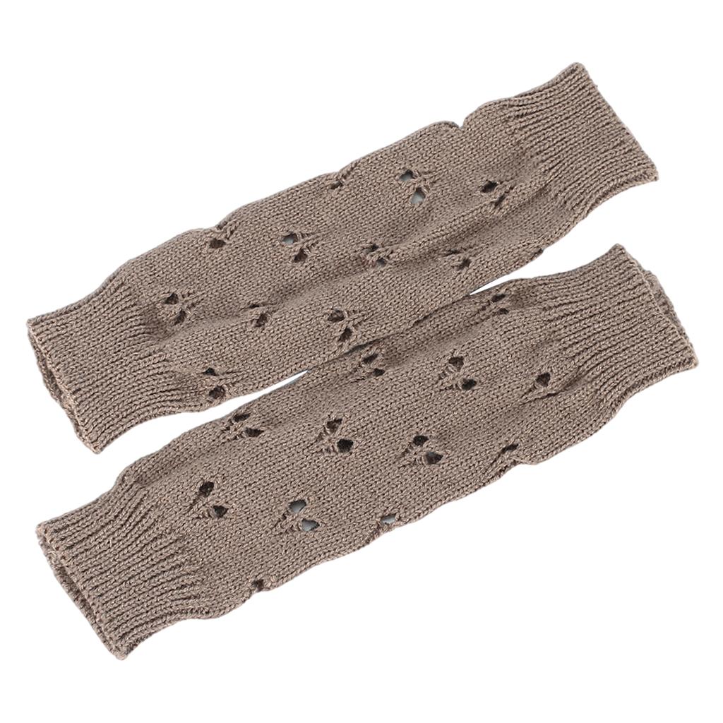 Wrist Arm Hand Warmer Mitten Long Knit Women Winter Half Finger Gloves Khaki