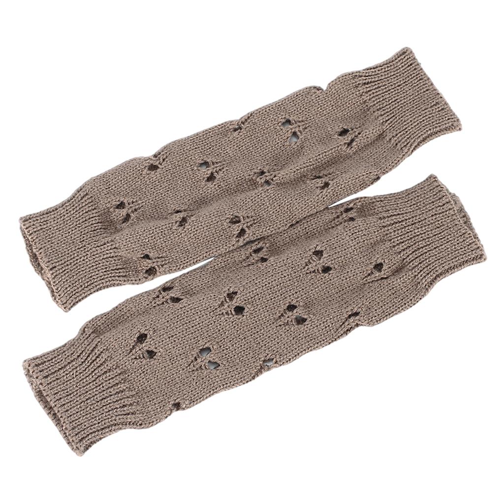 Wrist Arm Hand Warmer Mitten Long Knit Women Winter Half Finger Gloves Khaki