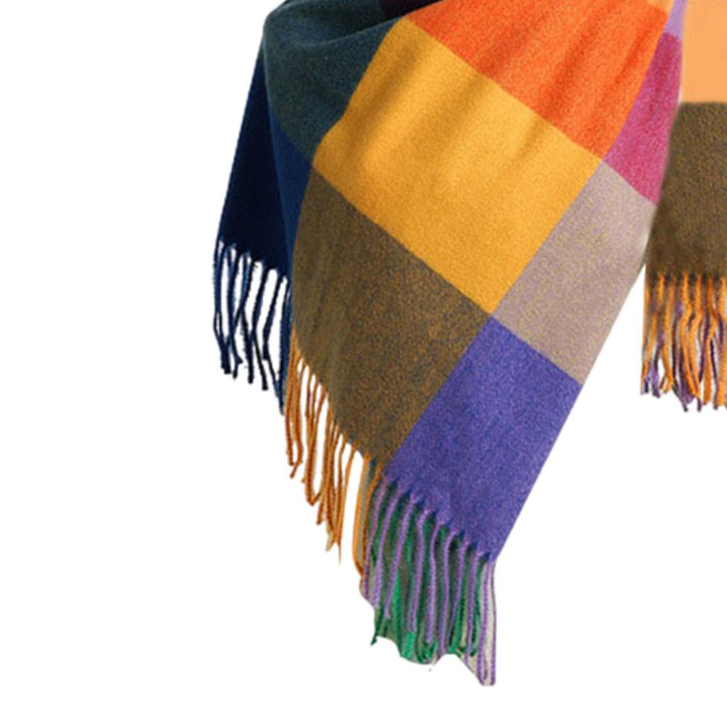 Womens Winter Plaid Scarf Fall Big Grid Neck Wrap Cape Gift Blue Yellow