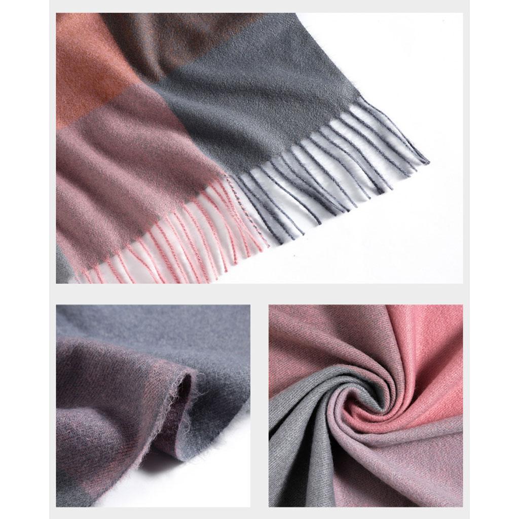 Womens Winter Plaid Scarf Fall Big Grid Neck Wrap Cape Gift Pink Gray